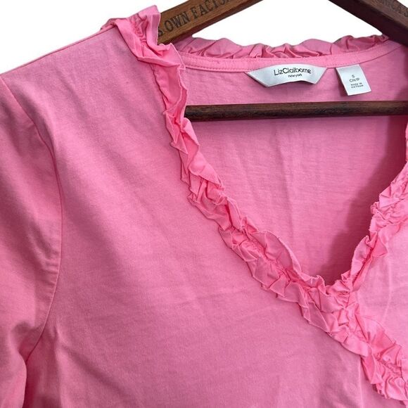 Liz Claiborne Ruffle V Neck Top - Picture 3 of 7